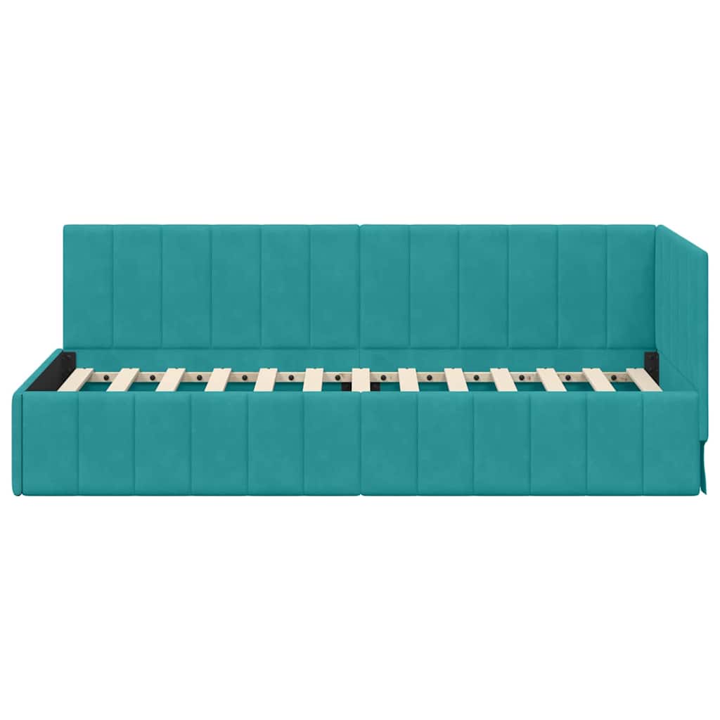 L shaped bed frame with headboard turquoise 80 cm x 200 cm velvet