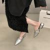 Spring 2025 New Thick Heel Bag Head Half Slippers Outer Wear Women's Shoes One Pedal Pointed Mary Jane Silver Shoes