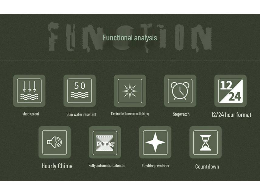Мужские наручные часы для выживания на открытом воздухе с двойным дисплеем, спасательной веревкой, огнивом, свистком и компасом