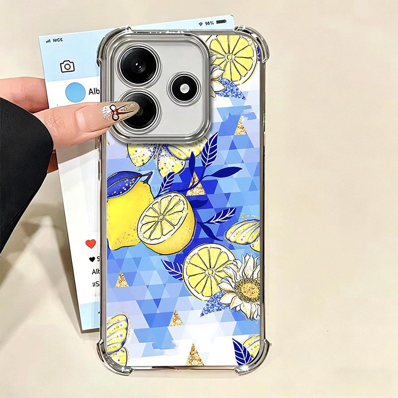 Mediterranean Lemon Soft Phone Case For Xiaomi Redmi Note 14 15 Pro Plus 13 12 11S 11T 5G 10 9S 9 Plating Anti-Fall Fundas