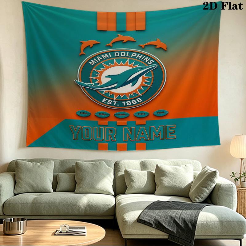 Custom Name Miami Dolphins2 Printed Tapestry – Wall Hanging for Bedrooms, Dorms, and Home Decor