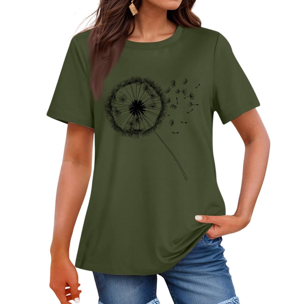 Women's Fashion Casual Printed Round Neck Short Sleeved T-Shirt Top T-Shirt Top Top