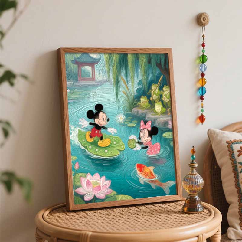 Disney Цифровая масляная живопись искусство живопись пруд с лотосами карпы кои лягушка ручная работа DIY домашние украшения