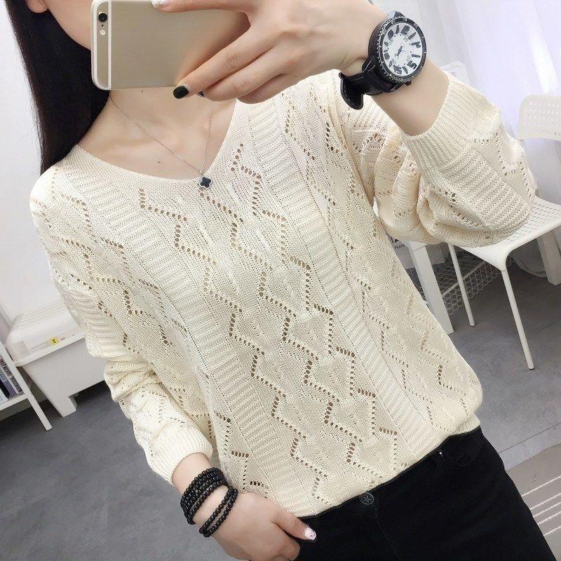 Женский трикотажный топ с круглым вырезом большого размера, осенне-зимний свободный свитер с ажурной вязкой, базовый слой, осенняя верхняя одежда в корейском стиле