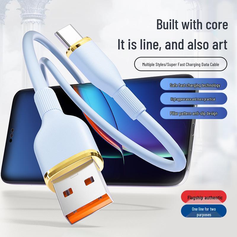 Кабель для передачи данных USB-C 100 Вт из жидкой мягкой резины с двумя разъемами для Apple и Huawei - сверхбыстрая зарядка PD 27 Вт (60W).