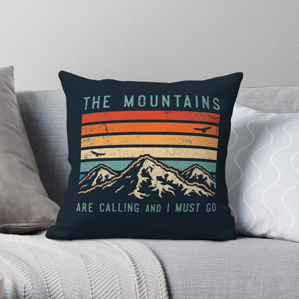 Mountains Are Calling I Must Go Square Pillowcase Polyester Linen Velvet Pattern Zip Decor Sofa Seater Cushion Case