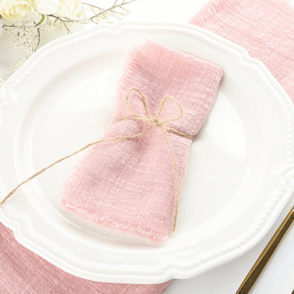 6PCS Rustic Style Burr Edge Cotton Napkin Tassel Design Gauze Tea Towel Wedding