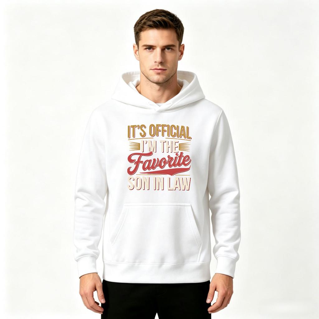 Men's It's Official I'm The Favorite Son In Law Print Pullover Hoodie Casual Long Sleeve Sweatshirt