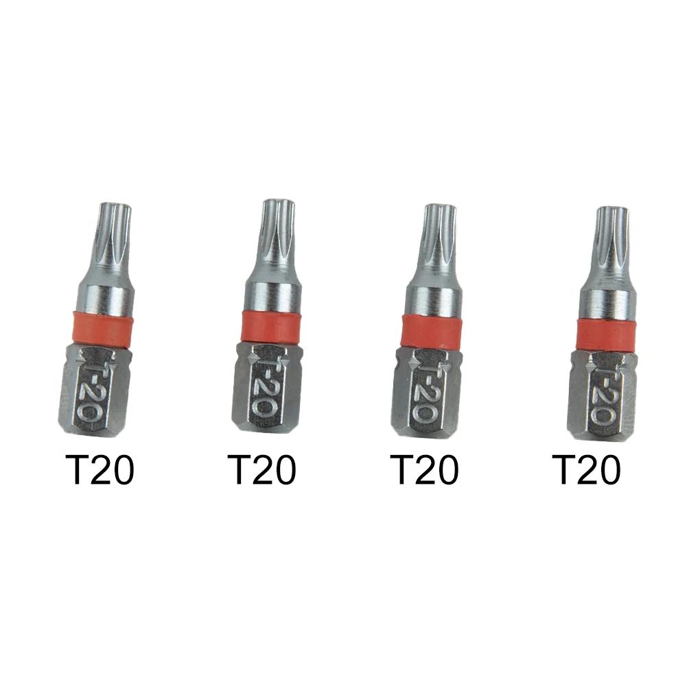 4Pcs 25mm T6-T40 Magnetic Torx Screwdriver Bits Set Electric Screwdriver Head T6/T8/T9/T10/T15/T20/T25/T27/T30/T35/T40 Hand Tool