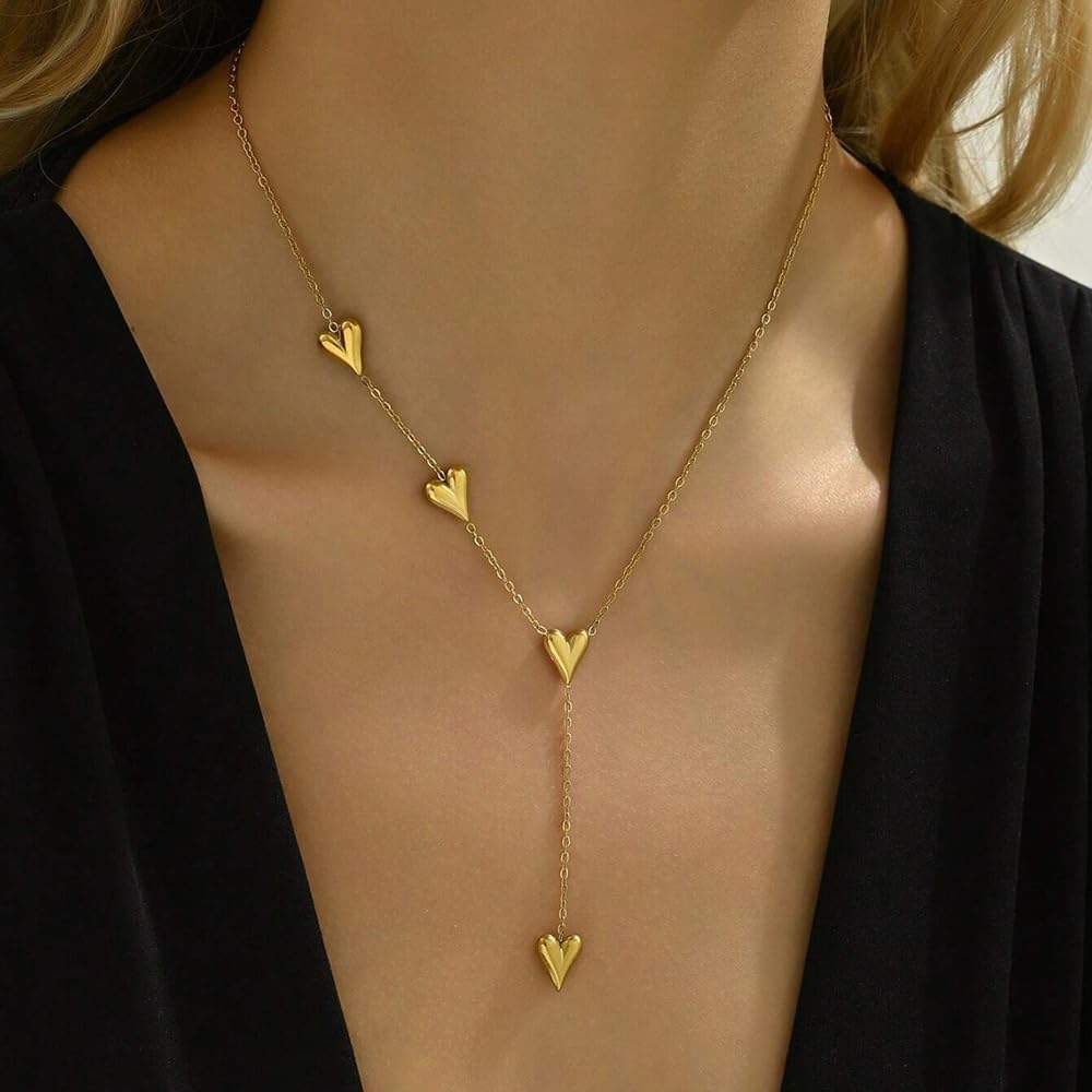 Gold Heart Necklace for Women Dainty Gold Heart Pendant Necklace Gold Long Heart Necklace Tassels Necklace Gold Charm Necklace