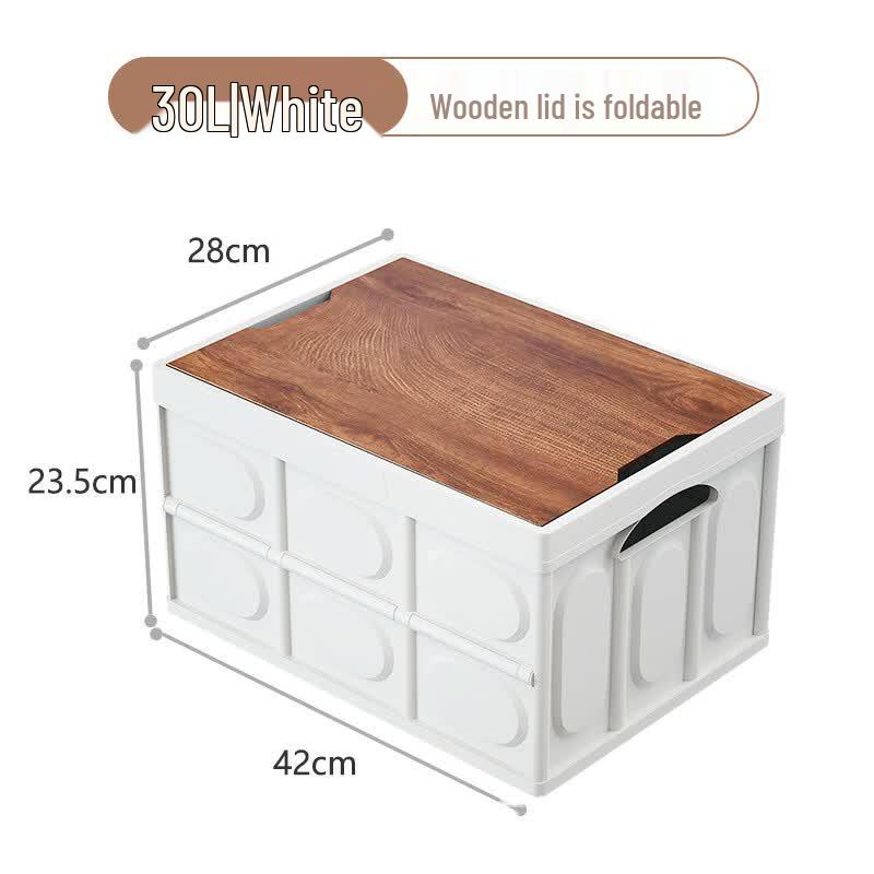 Foldable Camping & Home Storage Box with Wooden Lid