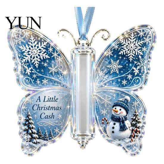Acrylic Cash Display Christmas Gift Ornament, Butterfly Money Holder with Built?in Holiday Party Supplies Clear Compartment, Hanging Ornament
