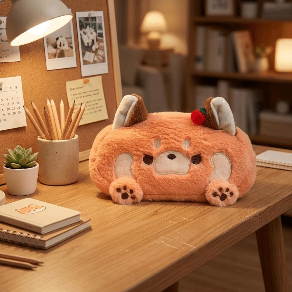 Cartoon Raccoon Pencil Case Soft Touch Stationery Storage Bag Plush Pencil Box Gift