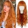 MERISIHAIR Long Ombre Synthetic Orange Red Black Pink Wigs with Bangs Water Wave Synthetic Heat Resistant Fiber Wigs for Women