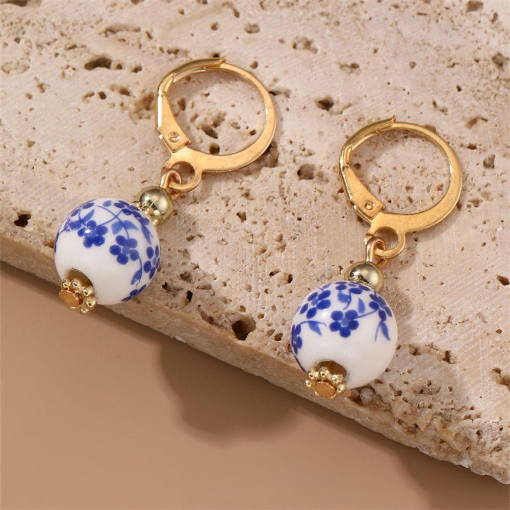Ceramics Blue and White Porcelain Earrings Bohemia Earrings Flower Beaded Earring  Birthday Gift