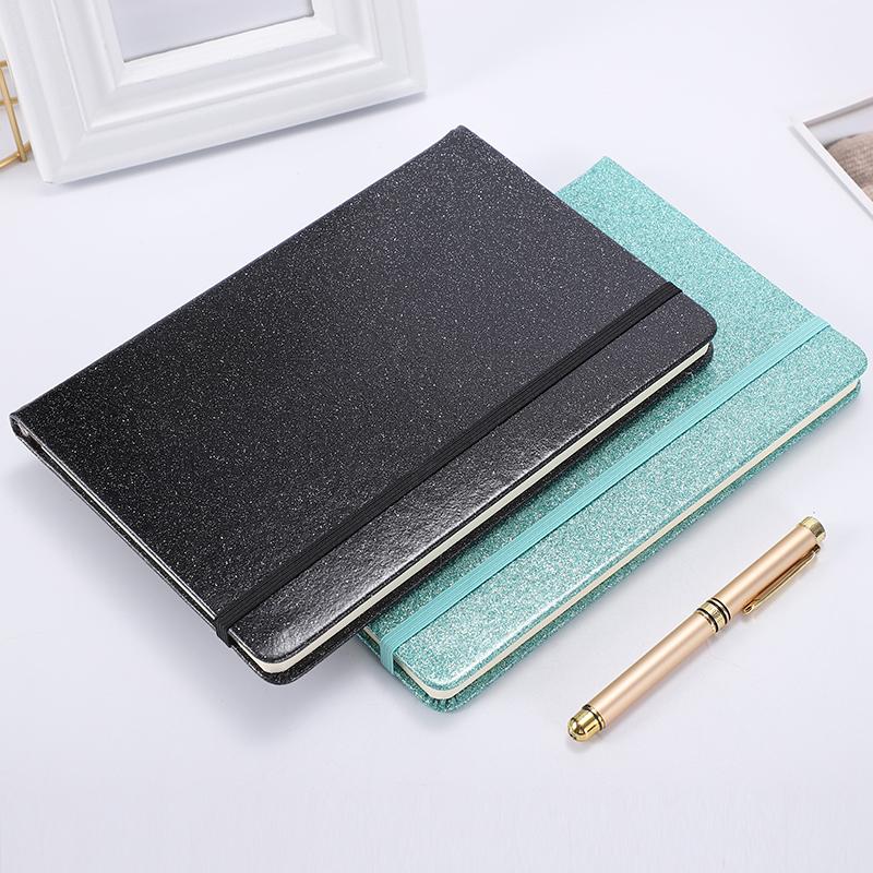 New Design Bright PU Leather Cover Notebook A5 Shine Line Pages Diary Flash Color Notebook with Elastic Strap for Stock