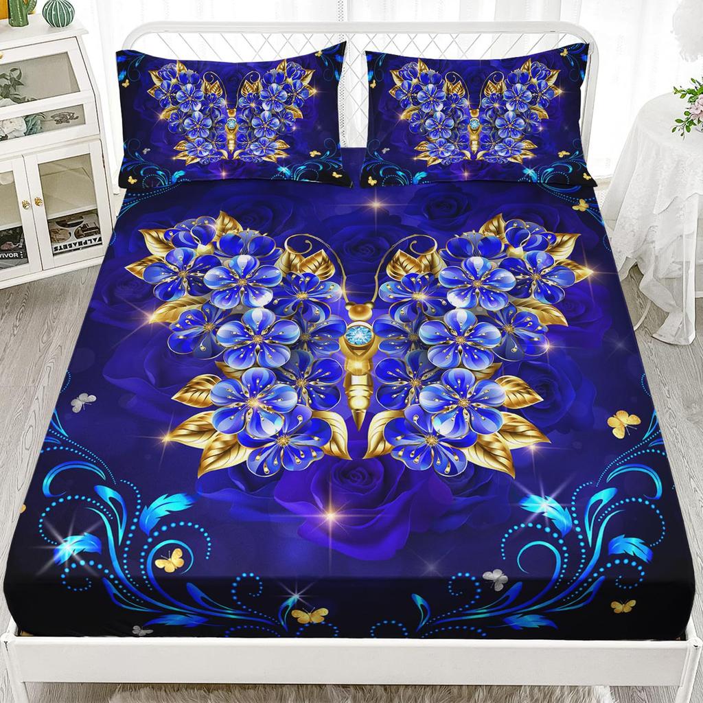 Color Butterfly Pattern Sheet Three-Piece Digital Printed Sheet Bedding Set Adult Children