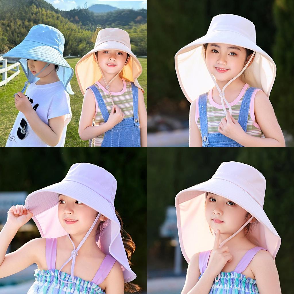 Детская летняя уличная шляпа от солнца с широкими полями и защитой шеи для девочек и мальчиков
