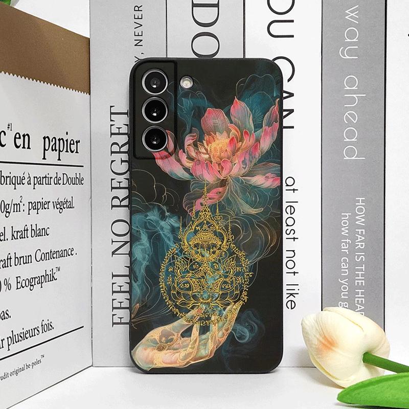 Роскошный Чехол для Телефона с Цветочным Узором 'Цветок Лотоса' для Samsung Galaxy S25 S24+ S23 Ultra S22 Plus S20 S21 FE M53 M34 Мягкие Чехлы