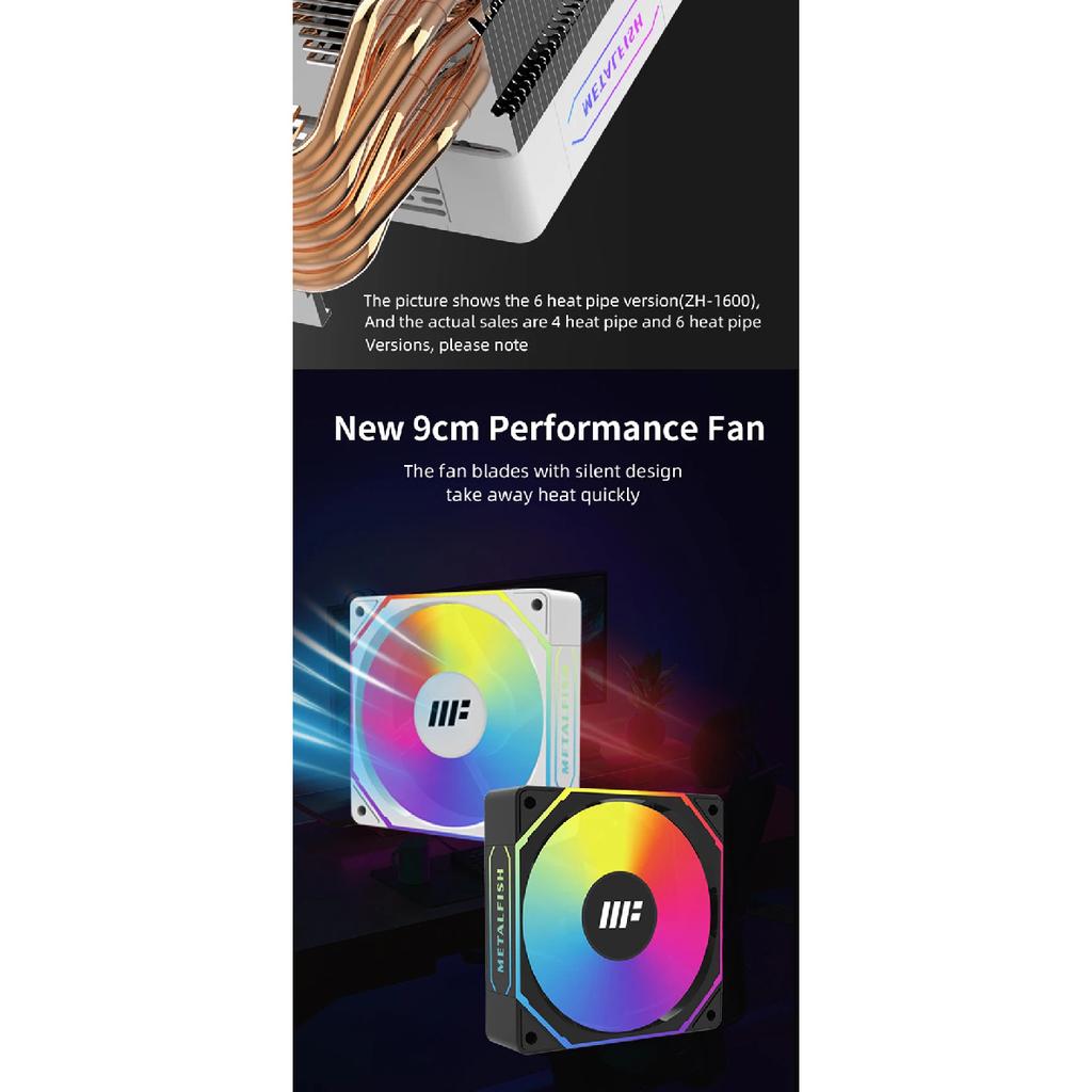 METALFISH Кулер для процессора ПК Белый Радиатор 4-контактный PWM Тихий ARGB Вентилятор Для Intel 1700 1200 1150 1155 1156 1366 2011 AM5 AM4 AM3 x99 x79