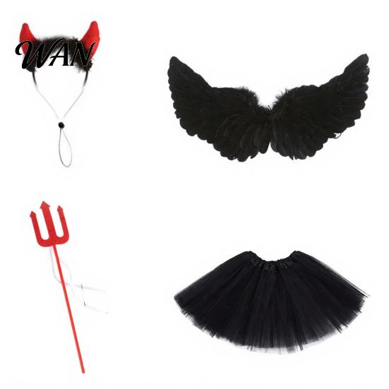Devil Goose Outfit 1 Set Angel Outfit, Porch Costume, Feather Wings Skirt Headband Wand Set, Fits Statue for Home Yard Lawn Party Decor Clothing