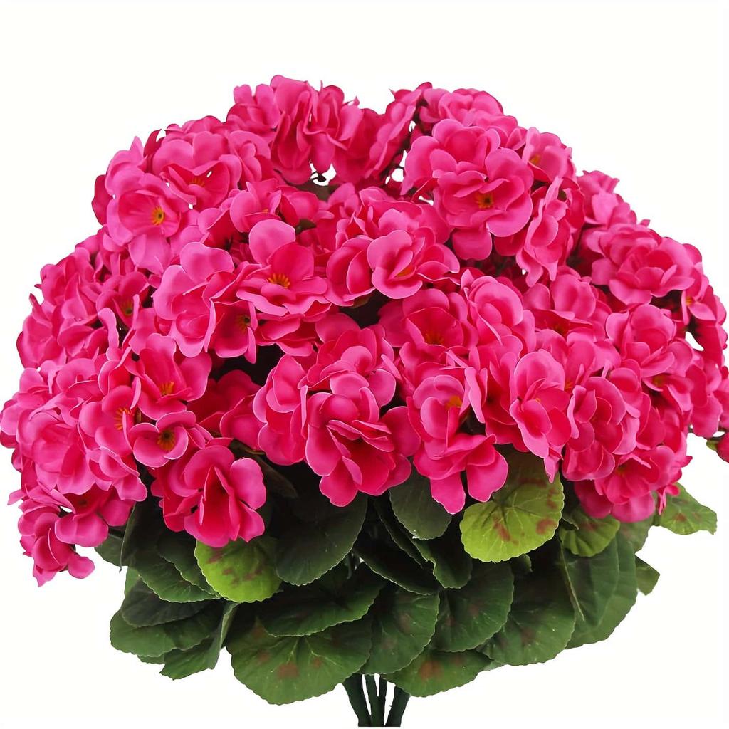 2/5 шт. Реалистичные искусственные герани - Яркие цветочные букеты с пышными зелеными листьями - Пластиковые цветы для внутреннего/наружного декора