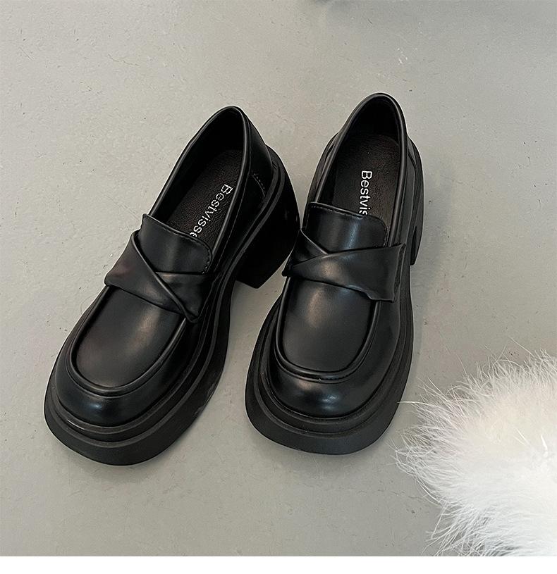 Французские туфли на толстом каблуке и платформе, женские, весна-лето 2025, новые универсальные белые британские туфли на высоком каблуке, маленькие кожаные туфли