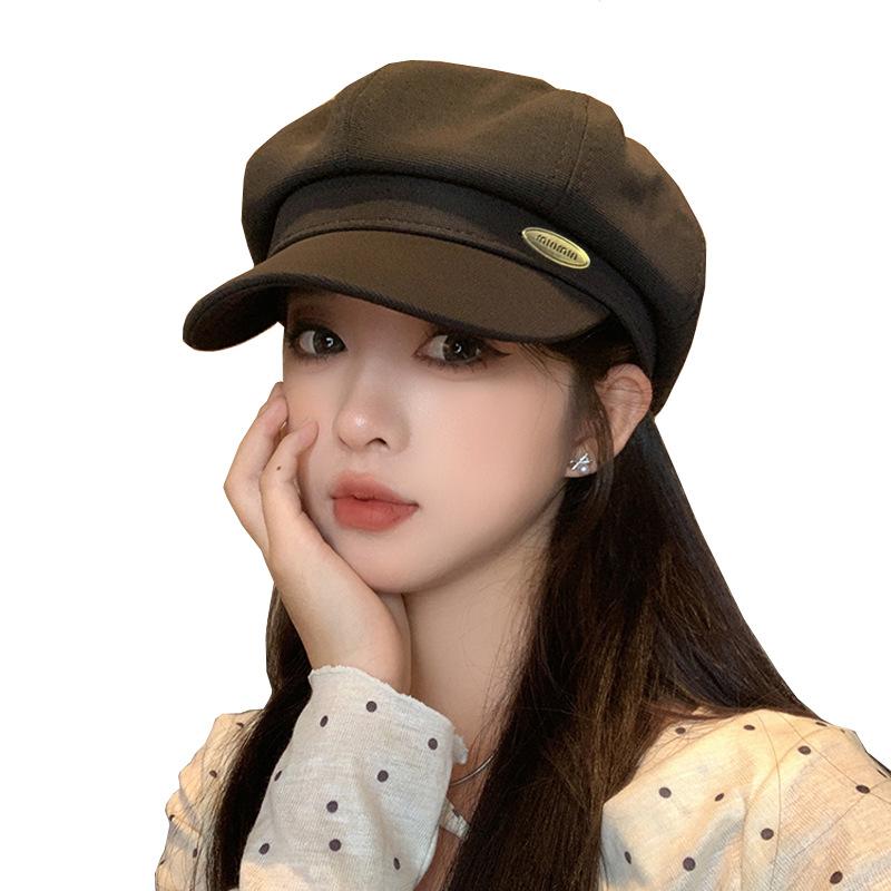 Весенне-осенняя шляпа с женским лицом, маленькая восьмиугольная шляпа в стиле ретро, универсальная шляпа газетчика, модная шляпа газетчика, прилив