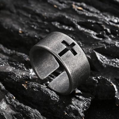 Креативные хипстерские кольца на палец, размазанные винтажные открытые кольца из нержавеющей стали с крестом, персонализированные мужские украшения в виде скелета