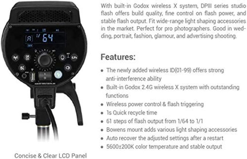 Студийная вспышка GODOX DP600III Цветовая температура 5600K Мощность 600 Дж Беспроводная система 3 режима моделирующего света с креплением Bowens 2.4G [Товар]