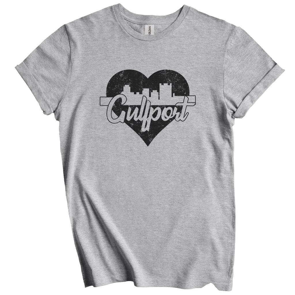 Retro Gulfport Mississippi Skyline Heart Distressed T-Shirt