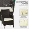 2 Pieces Outdoor PE Rattan Dining Chairs Set with Cushion, Garden Armchair with Armrests, High Backrest, Metal Frame Patio Wicker Furniture, Coffee