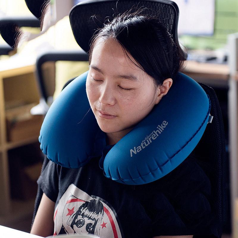 Travel U Shaped Inflatable Cervical Pillow With Breathable Ice Silk Cover For Adults