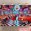 2D Vintage 1950s Diner Backdrop Rock & Roll Party Photo Background Cloth