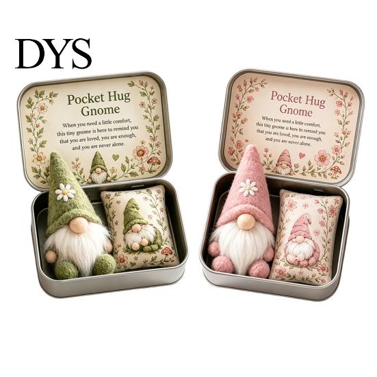 Портативная жестяная подарочная коробка 2 шт. Карманное объятие Гном Утешение Жестяная коробка, Мини-плюшевая кукла Эмоциональная поддержка Настольное украшение Мягкая игрушка Сувенир, Ручная работа