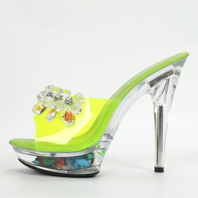 Женские летние пикантные универсальные босоножки на высоком каблуке со стразами, серия D115, каблук 15 см, платформа 5 см, LFD