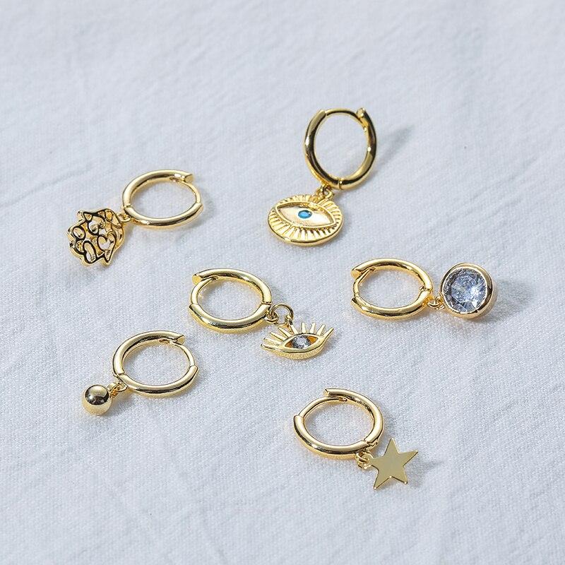 6 шт./набор из стерлингового серебра 925 пробы серьги-кольца в форме пальмовых глаз и звезд с каплями воды, женские роскошные ретро-украшения для ушей
