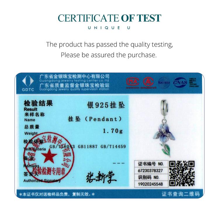 BAMOER Стерлингового Серебра 925 пробы Цветок Ириса Висячие Бусины Фиолетовый Постепенный Эмаль Подвески для Женщин Браслет и Ожерелье Ювелирные Изделия DIY