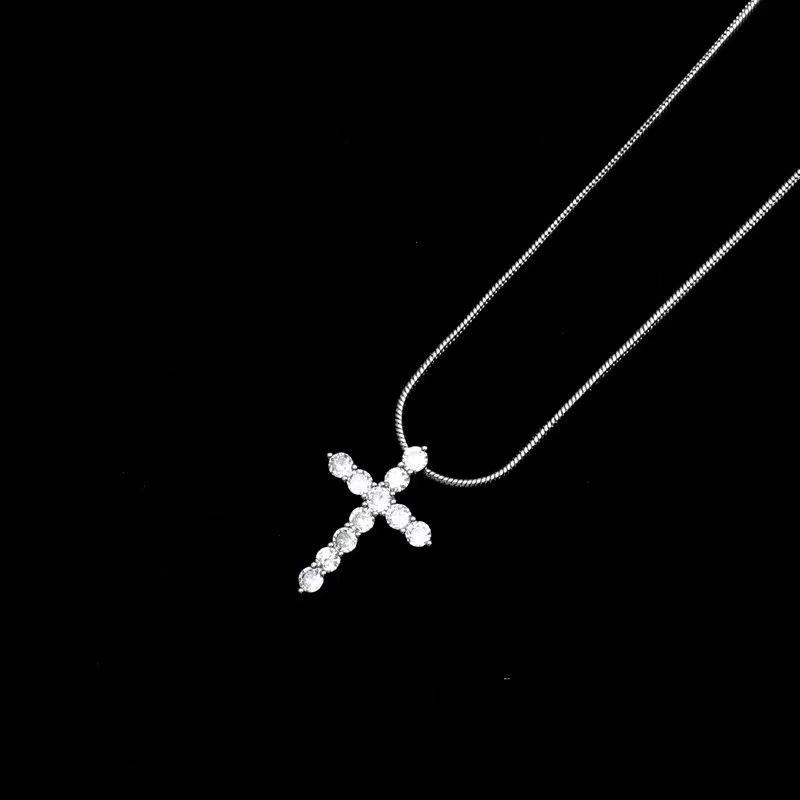 2023 Fashion Shiny Crystal Zircon Cross Pendant Necklace for Women Girl Punk Party Jewelry