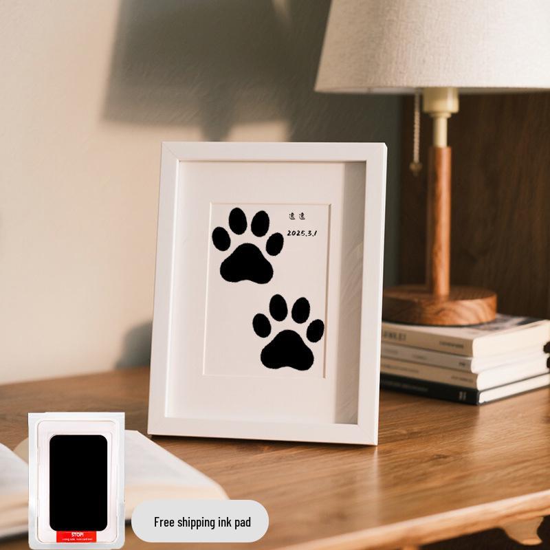 Pet Paw Print Memorial Frame with Wash-Free Ink Pad for Cats and Dogs