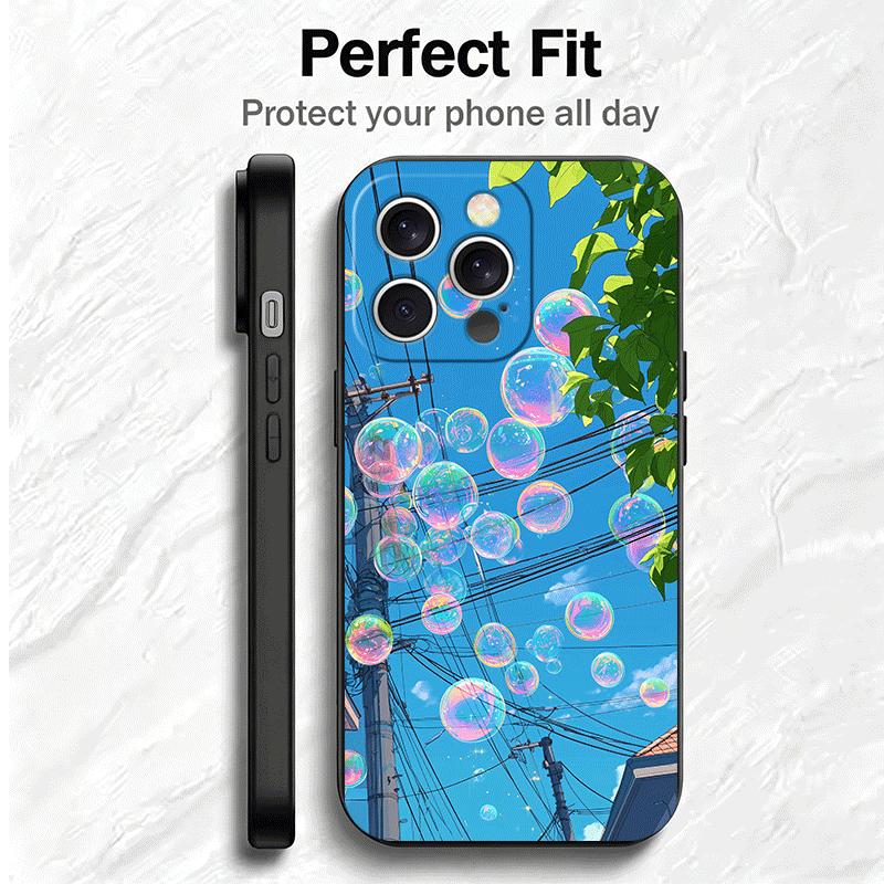 Эстетичный Аниме Пейзаж Мягкий Чехол для Телефона для iPhone 16 16E 17 Air 15 Pro Max 14 Plus 13 Mini 11 12 7 Черная Задняя Крышка