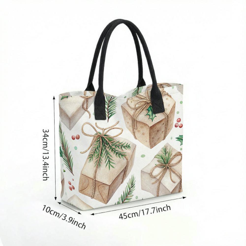 Christmas Gift Print Canvas Tote Bag Casual Portable Large Capacity Daily Handbag