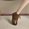 First-layer Cowhide Single Leather Martin Boots Women's Soft-soled Soft-faced British Retro Casual Shoes Lace-up Large-size Short Boots