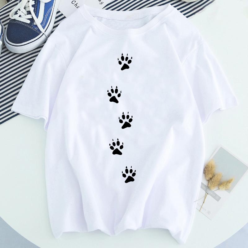 Women Dog Paw Print Short Sleeve Fashion Printed Summer Lady Womens Clothing Tops T-Shirt Shirt Tees Female T Shirt