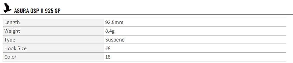 OSP Asura II 92.5 мм 8.4 грамма Воблер суспендер H-43 (7967)
