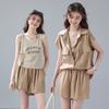 Korean Lazy Style Vest, Off-Shoulder Sleeve Shirt, and Shorts Three-Piece Set