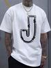 [ Повседневная футболка] Дышащая мужская повседневная футболка - стильный принт с буквами J, удобная посадка для весны и лета