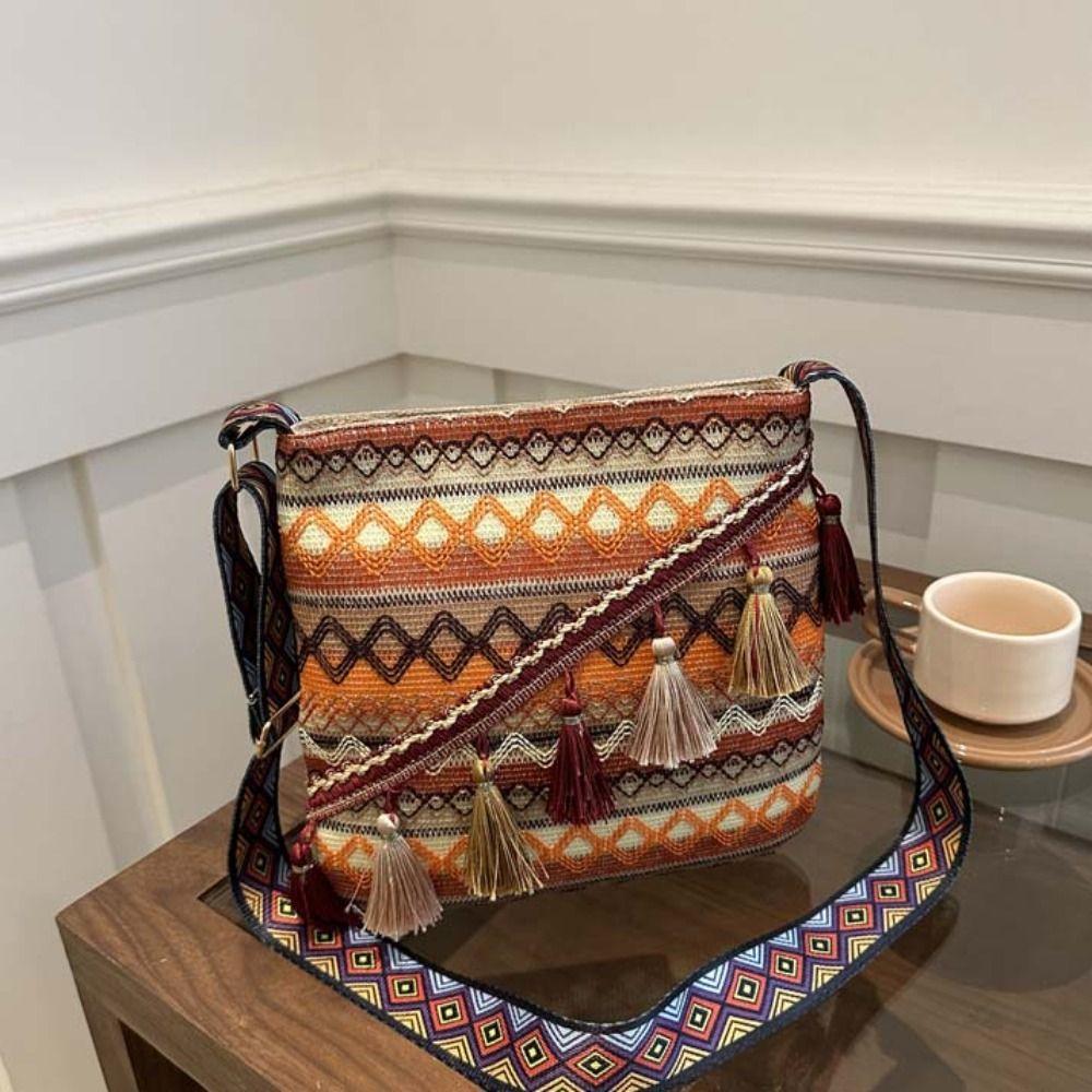 Woven Fringe Shoulder Bag Large Capacity Bohemian Phone Bag Ethnic Style Crossbody Bags  Women