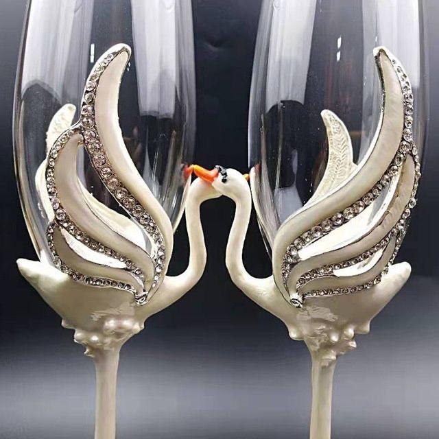 Luxury Original Swan Champagne Glass Crystal Cocktail Cup Ornaments Art Crafts Red Wine Bar Wedding Gift Set Home Bar Decoration