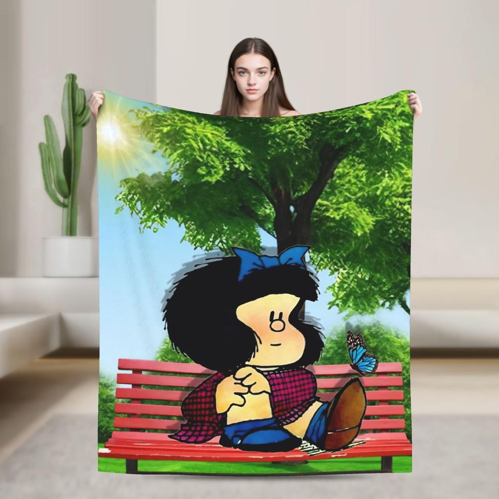 Super Warm Blanket Picnic Mafaldas Cartoon Throw Blanket Flannel Bedspread For Bedroom Street Trend Sofa Bed Cover